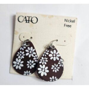 Cato Nickel-Free Brown & White Floral Tear Drop Earrings career neutral